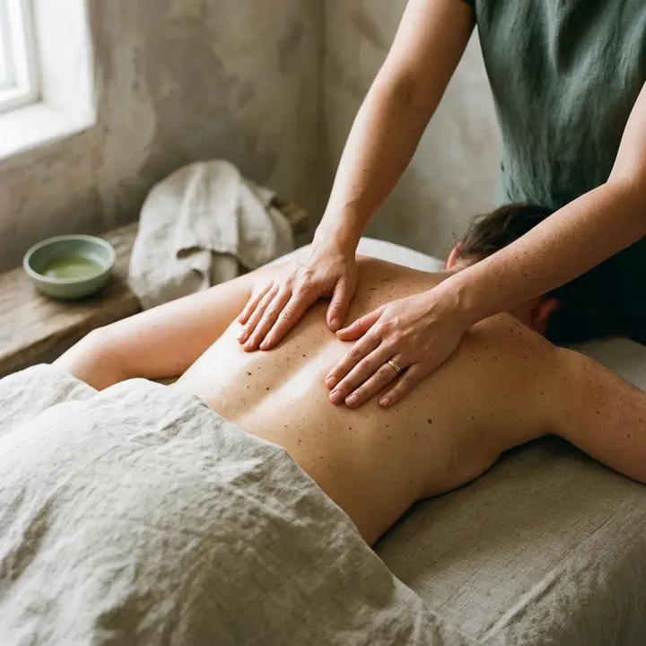 Deep tissue massage on the upper back