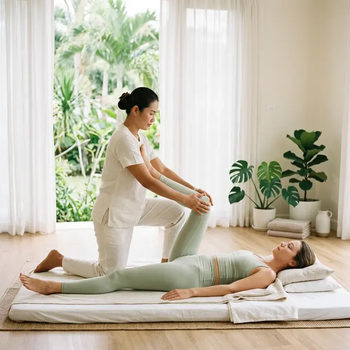 Thai massage stretch on the mat