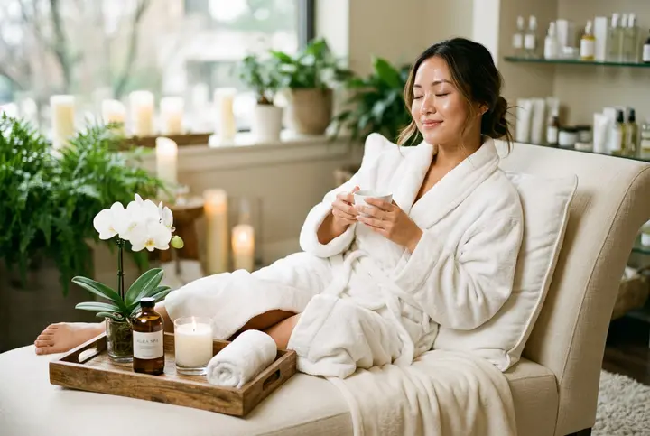 Post-treatment tea service in a spa lounge